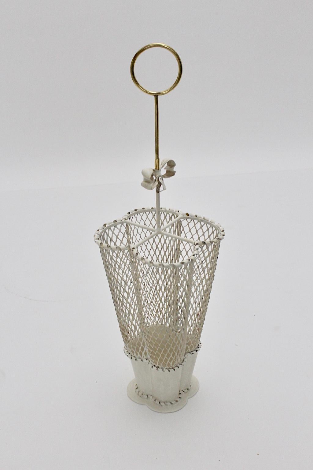 Mid-Century Modern Vintage Brass and White Umbrella Stand Mathieu Mategot France For Sale 9