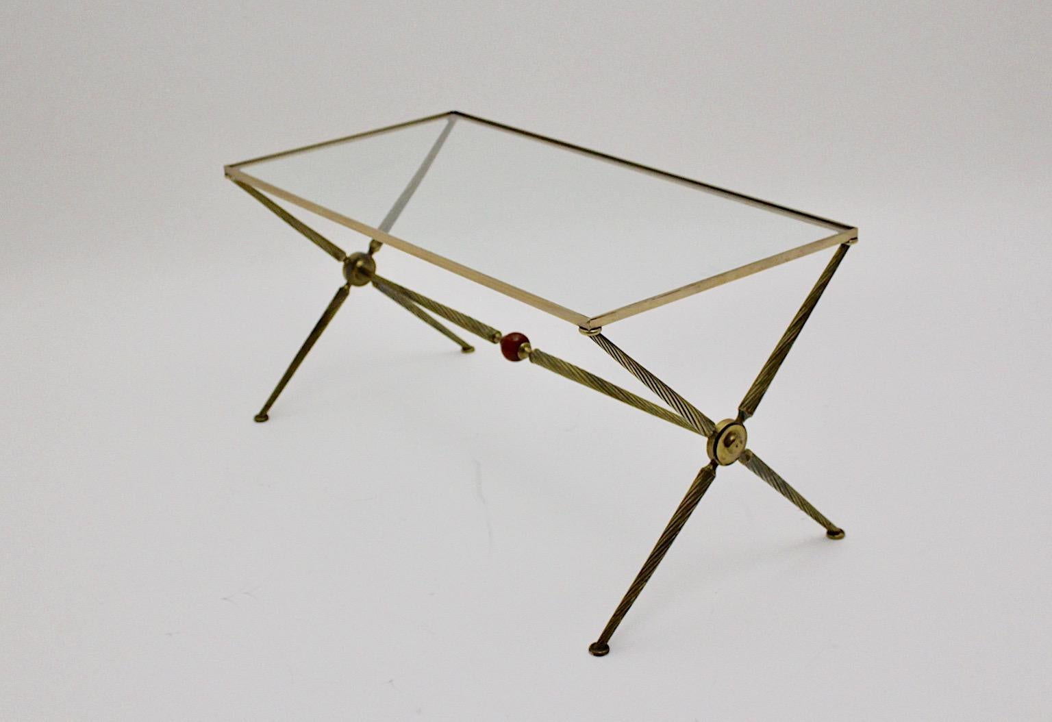 Mid Century Modern Vintage Brass Bakelite Glass Sofa Table 1950s France For Sale 6