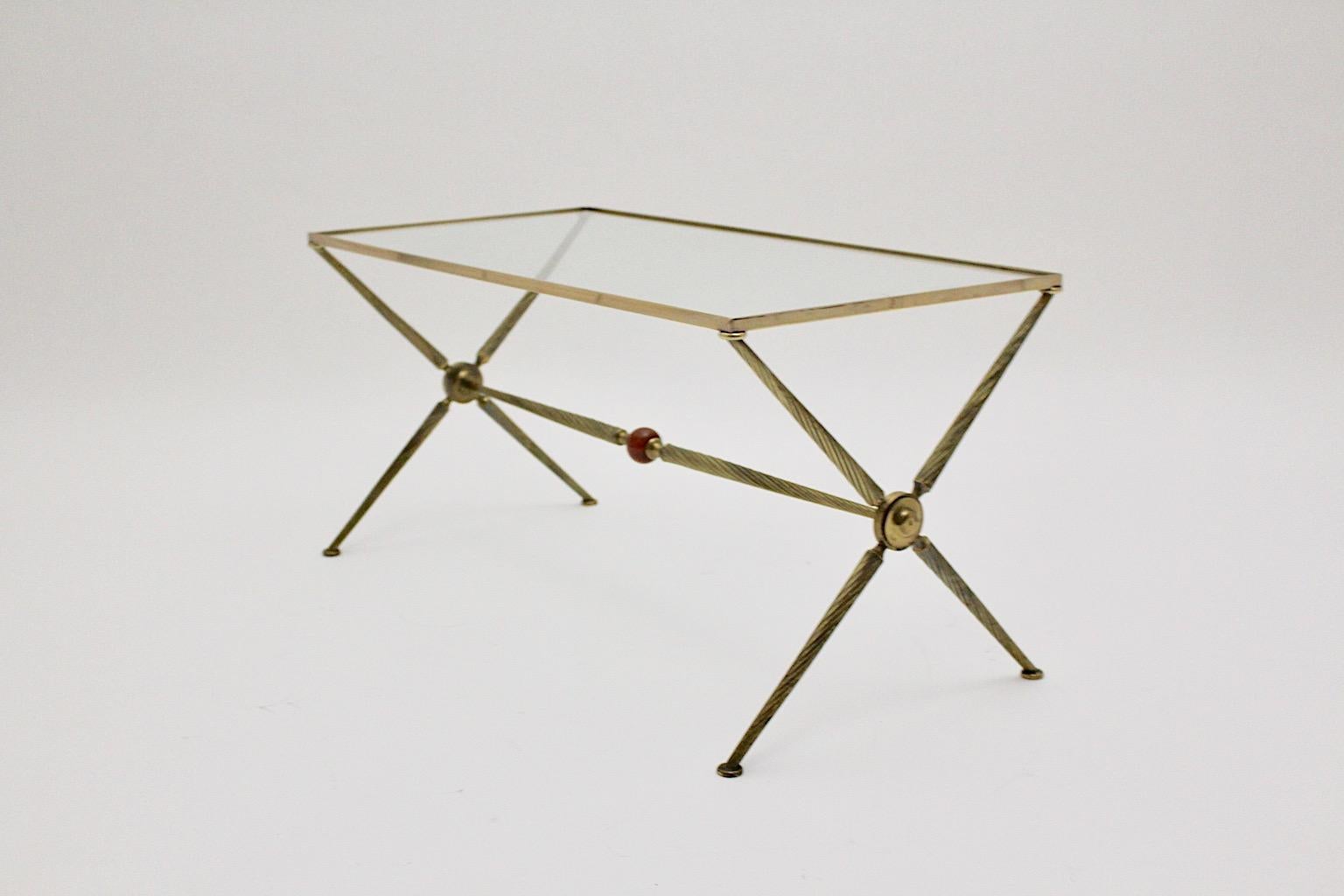 French Mid Century Modern Vintage Brass Bakelite Glass Sofa Table 1950s France For Sale