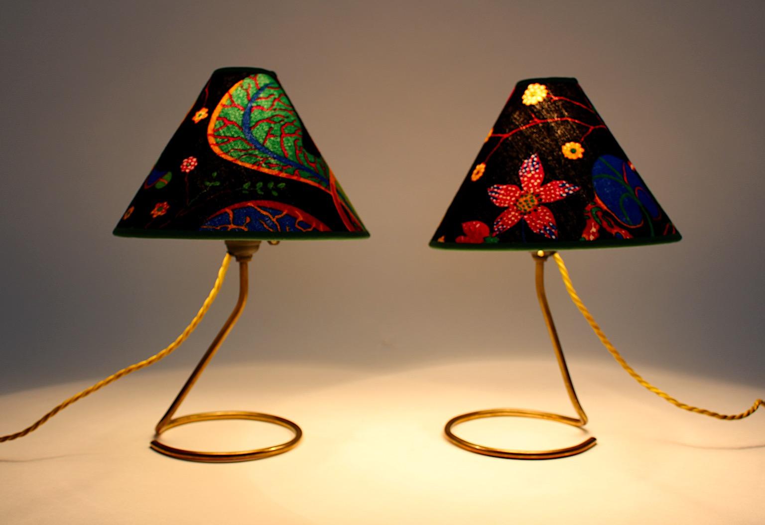Mid Century Modern Vintage Brass Bedside Lamps Table Lamps Pair Duo Kalmar 1950s In Good Condition For Sale In Vienna, AT