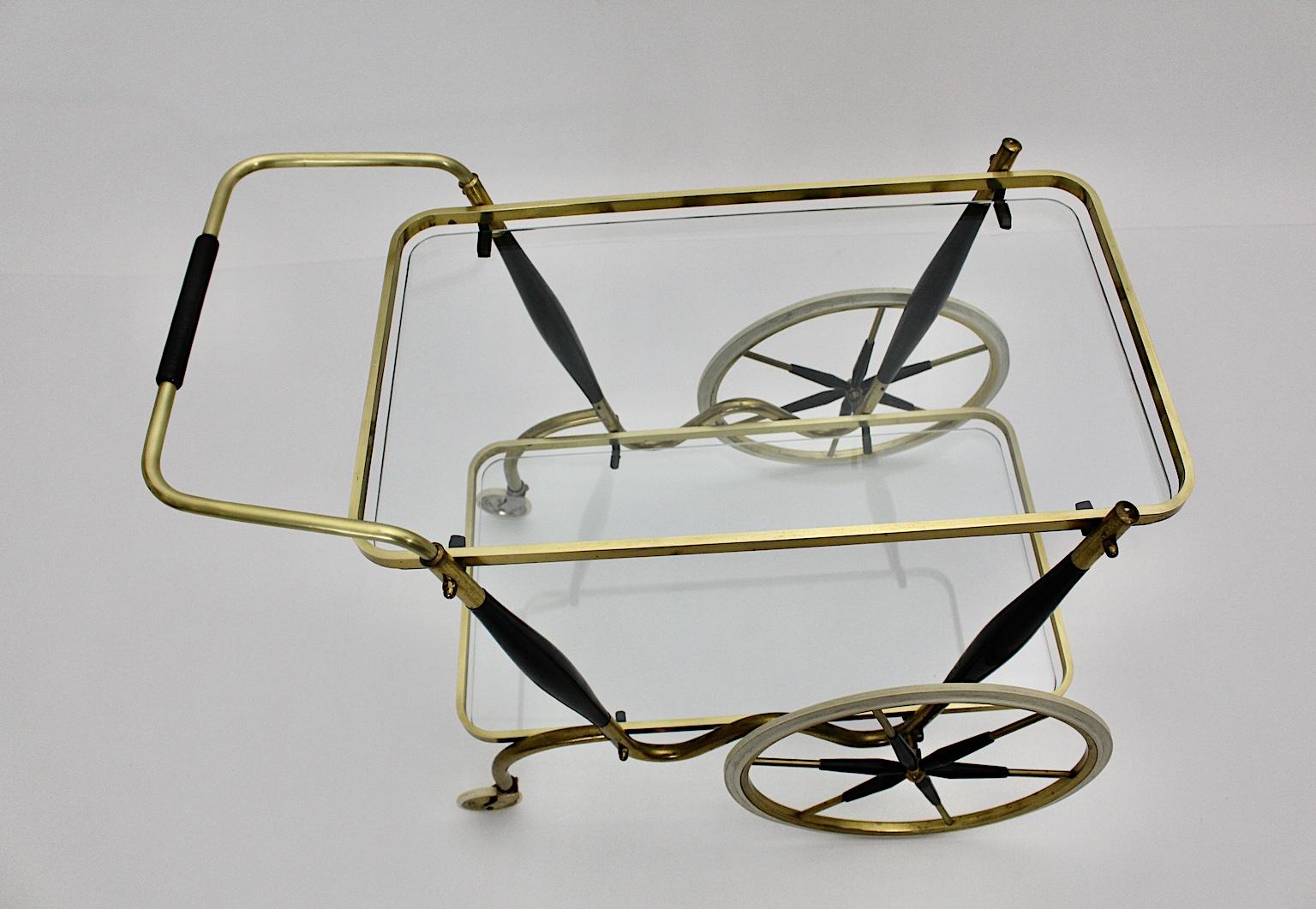 Mid-Century Modern Vintage Brass Beechwood Bar Cart, 1950s, Italy 6