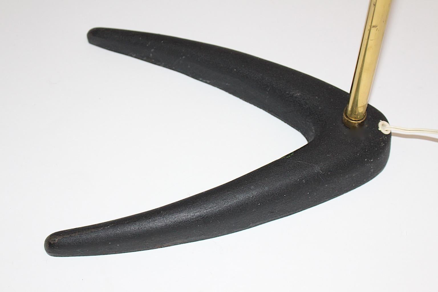 Mid Century Modern Vintage Brass Black Floor Lamp Pink Shade Kalmar 1950 Austria For Sale 3