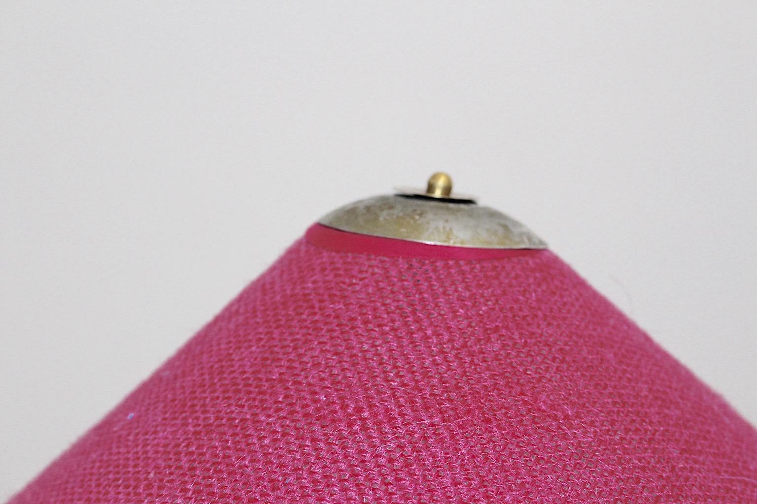 Mid Century Modern Vintage Brass Black Floor Lamp Pink Shade Kalmar 1950 Austria For Sale 4