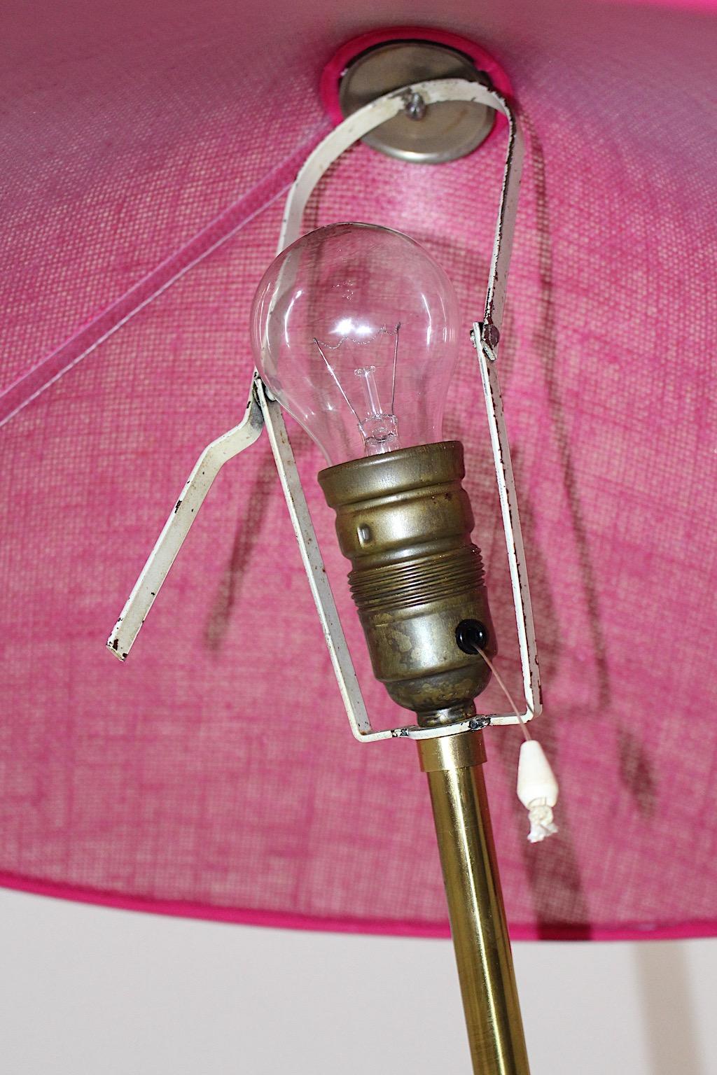 Mid-20th Century Mid Century Modern Vintage Brass Black Floor Lamp Pink Shade Kalmar 1950 Austria For Sale