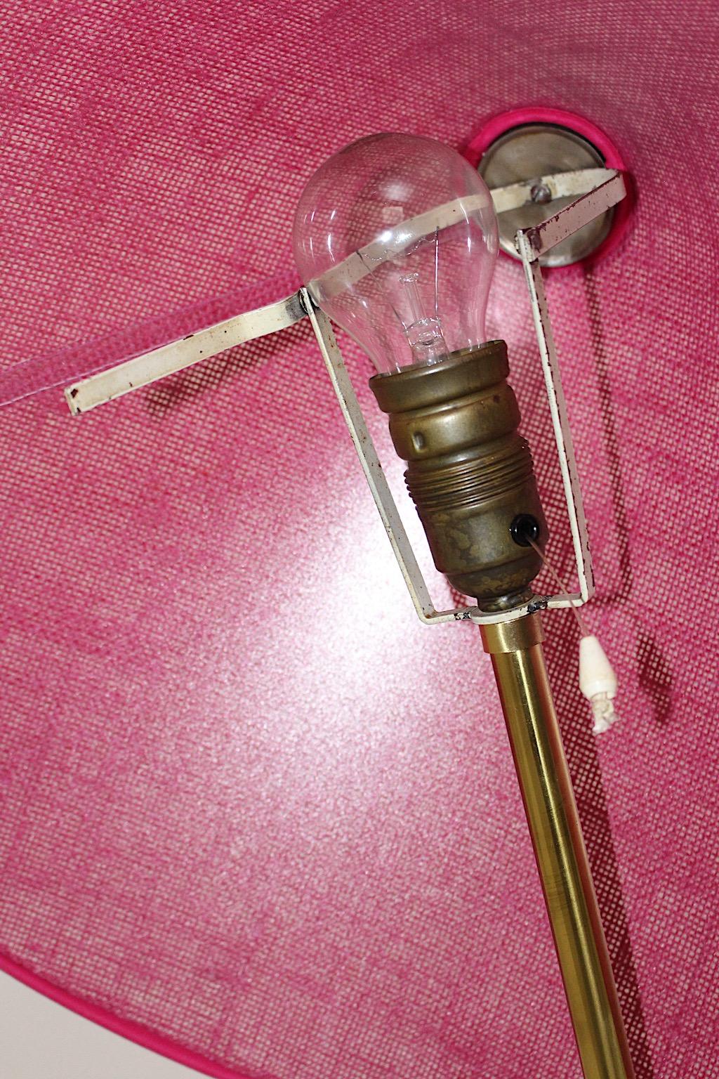 Mid Century Modern Vintage Brass Black Floor Lamp Pink Shade Kalmar 1950 Austria For Sale 1