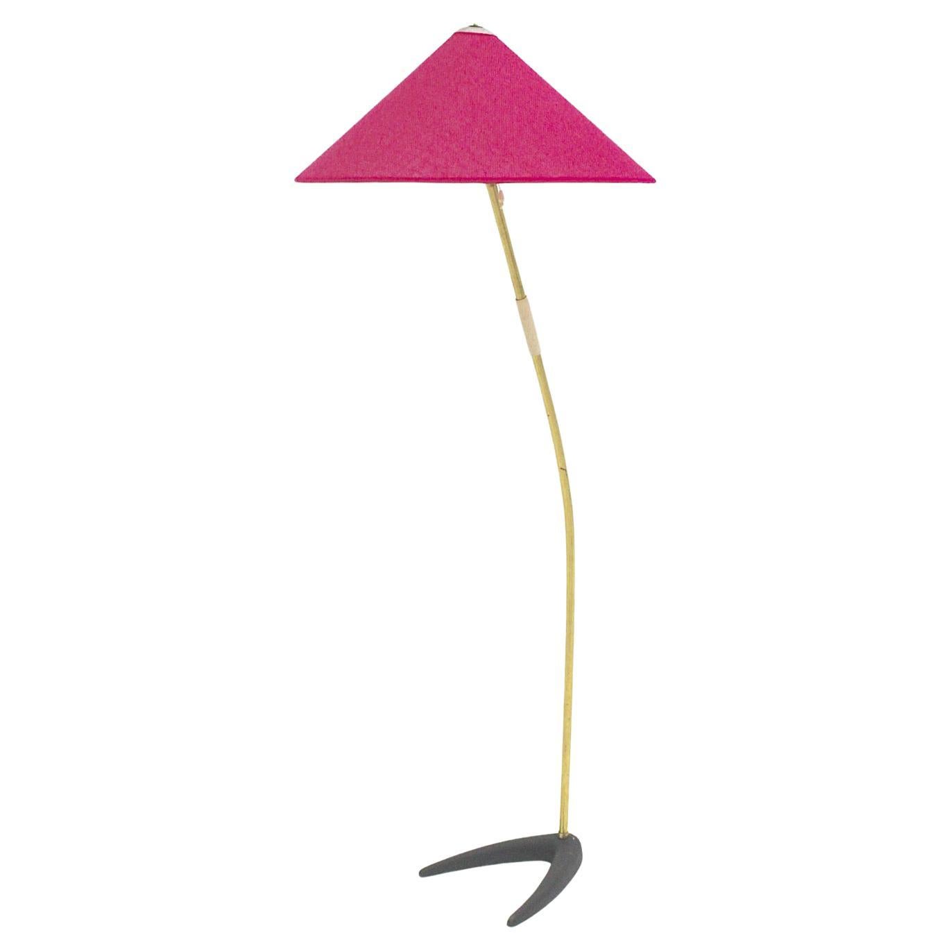 Mid Century Modern Vintage Brass Black Floor Lamp Pink Shade Kalmar 1950 Austria For Sale