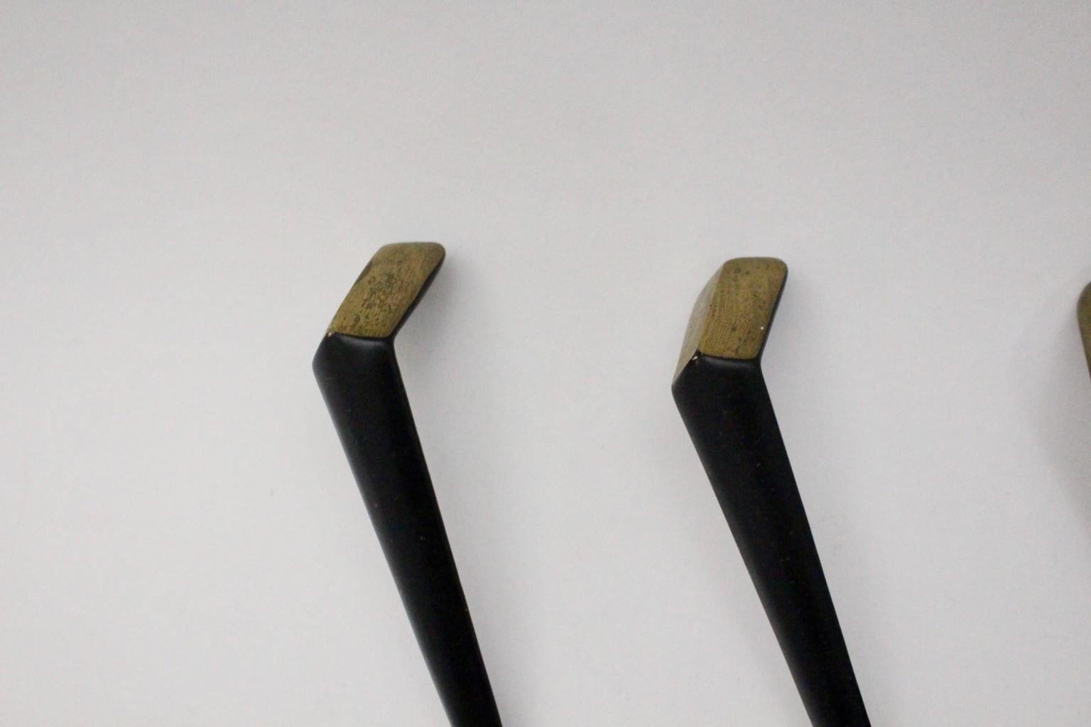 Mid-Century Modern Vintage Brass Black Wall Hooks, 1950s, Vienna For Sale 5