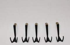Mid-Century Modern Vintage Brass Black Wall Hooks, 1950s, Vienna