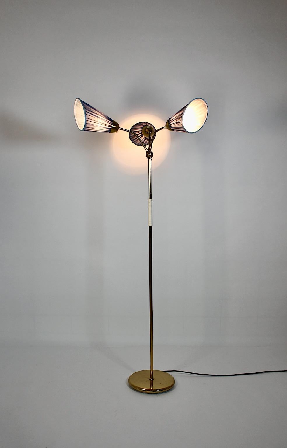 Mid-Century Modern Vintage Brass Blue Floor Lamp J.T.Kalmar, 1950s, Vienna For Sale 6