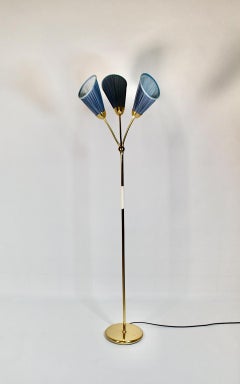 Mid-Century Modern Vintage Brass Blue Floor Lamp J.T.Kalmar, 1950s, Vienna