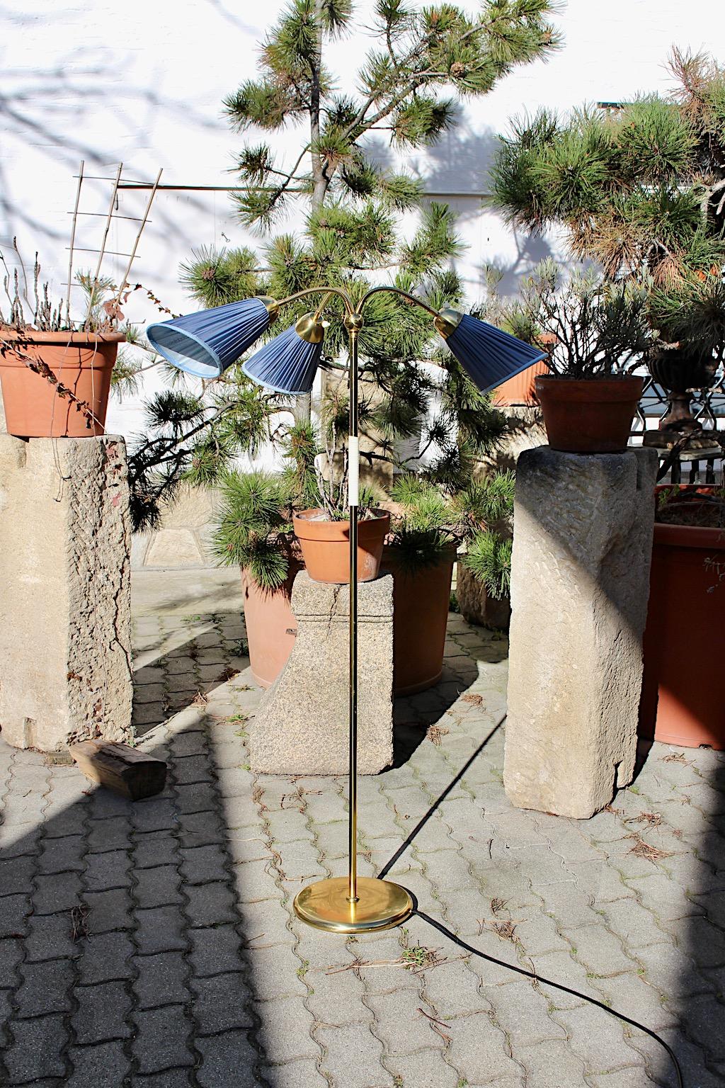 20th Century Mid-Century Modern Vintage Brass Blue Floor Lamp J.T.Kalmar, 1950s, Vienna For Sale