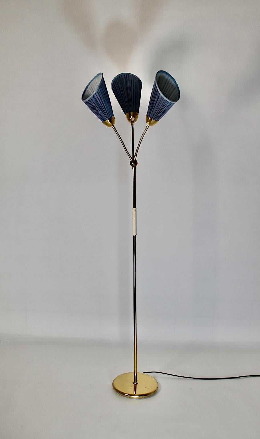 Mid-Century Modern Vintage Brass Blue Floor Lamp J.T.Kalmar, 1950s, Vienna For Sale 2