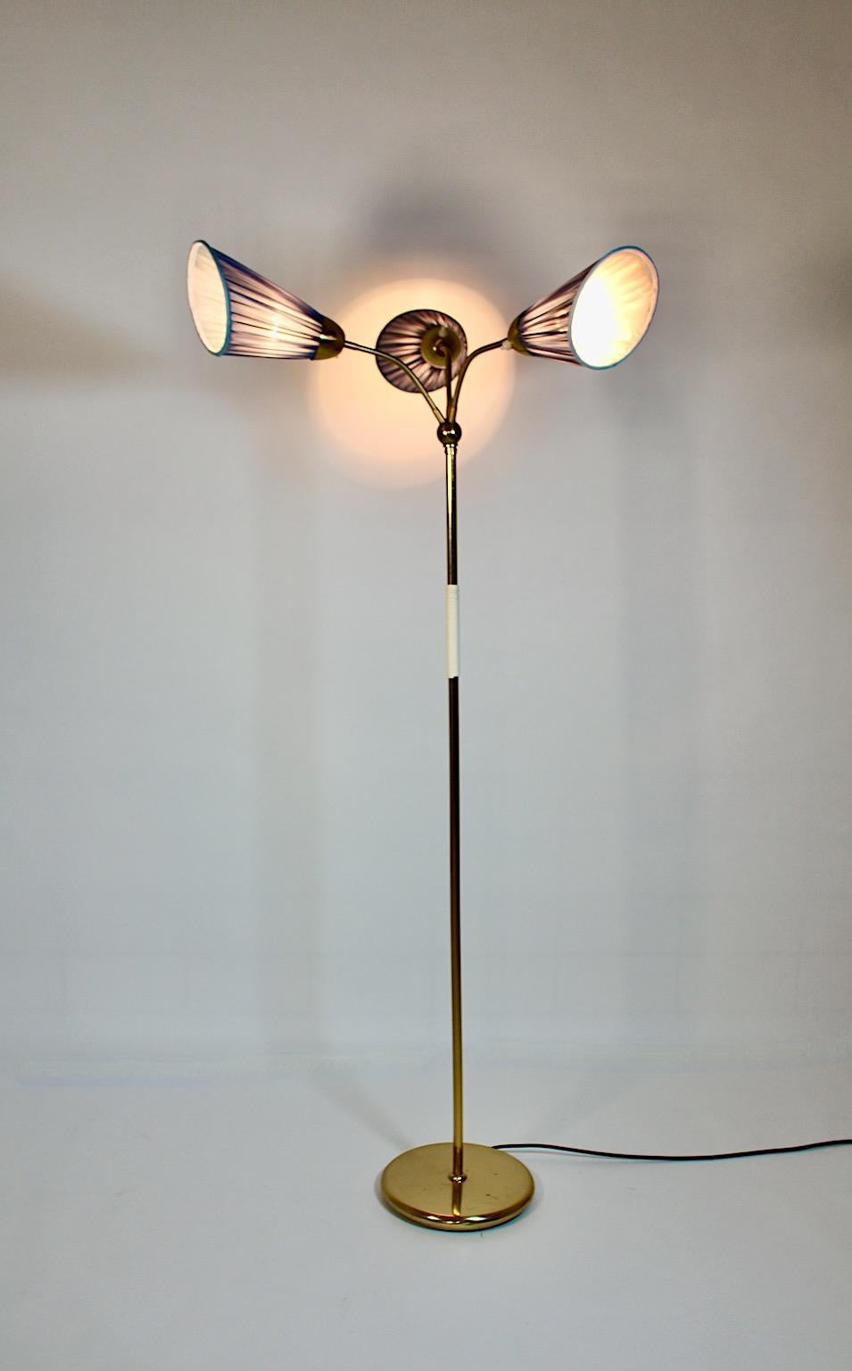 Mid-Century Modern Vintage Brass Blue Floor Lamp J.T.Kalmar, 1950s, Vienna For Sale 4