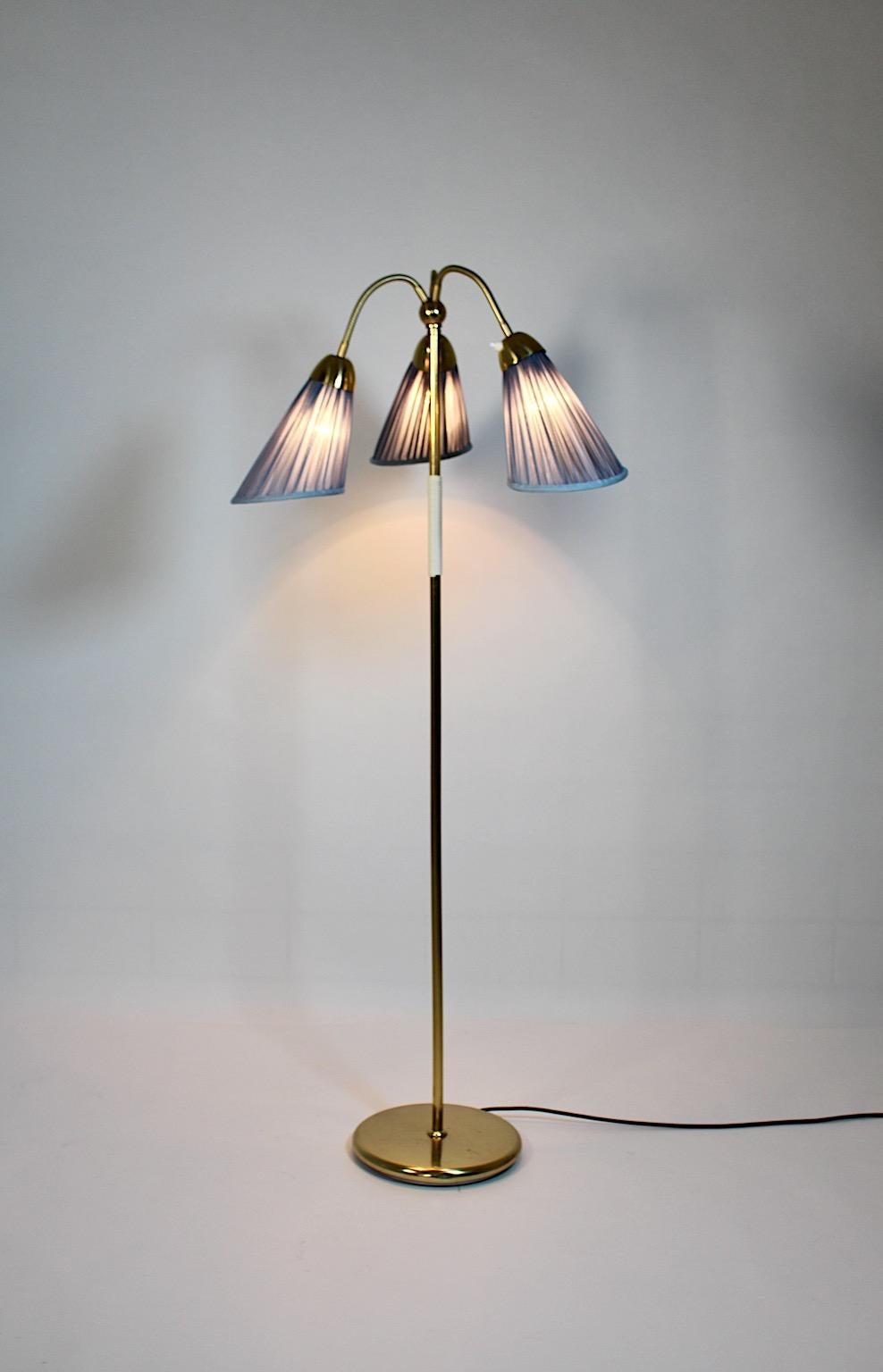 Mid-Century Modern Vintage Brass Blue Floor Lamp J.T.Kalmar, 1950s, Vienna For Sale 5