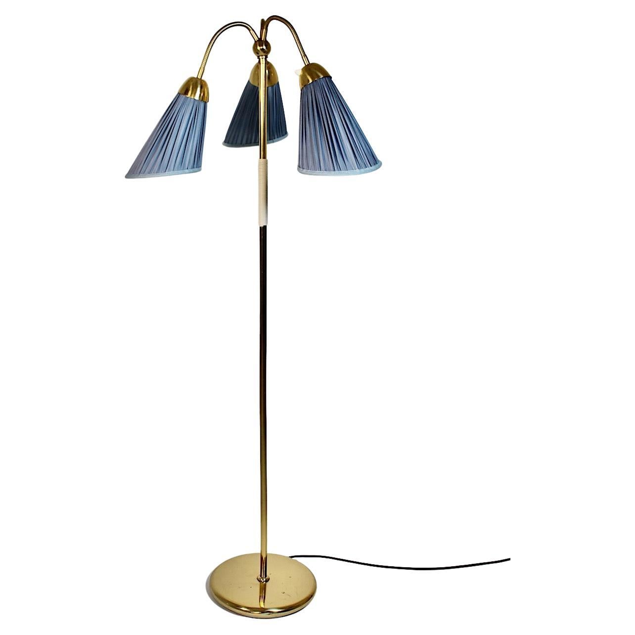 Mid-Century Modern Vintage Brass Blue Floor Lamp J.T.Kalmar, 1950s, Vienna For Sale