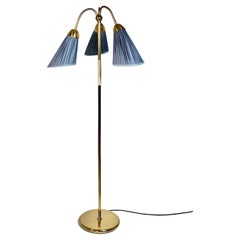 Mid Century Modern Vintage Brass Blue Floor Lamp J.T.Kalmar 1950s Vienna