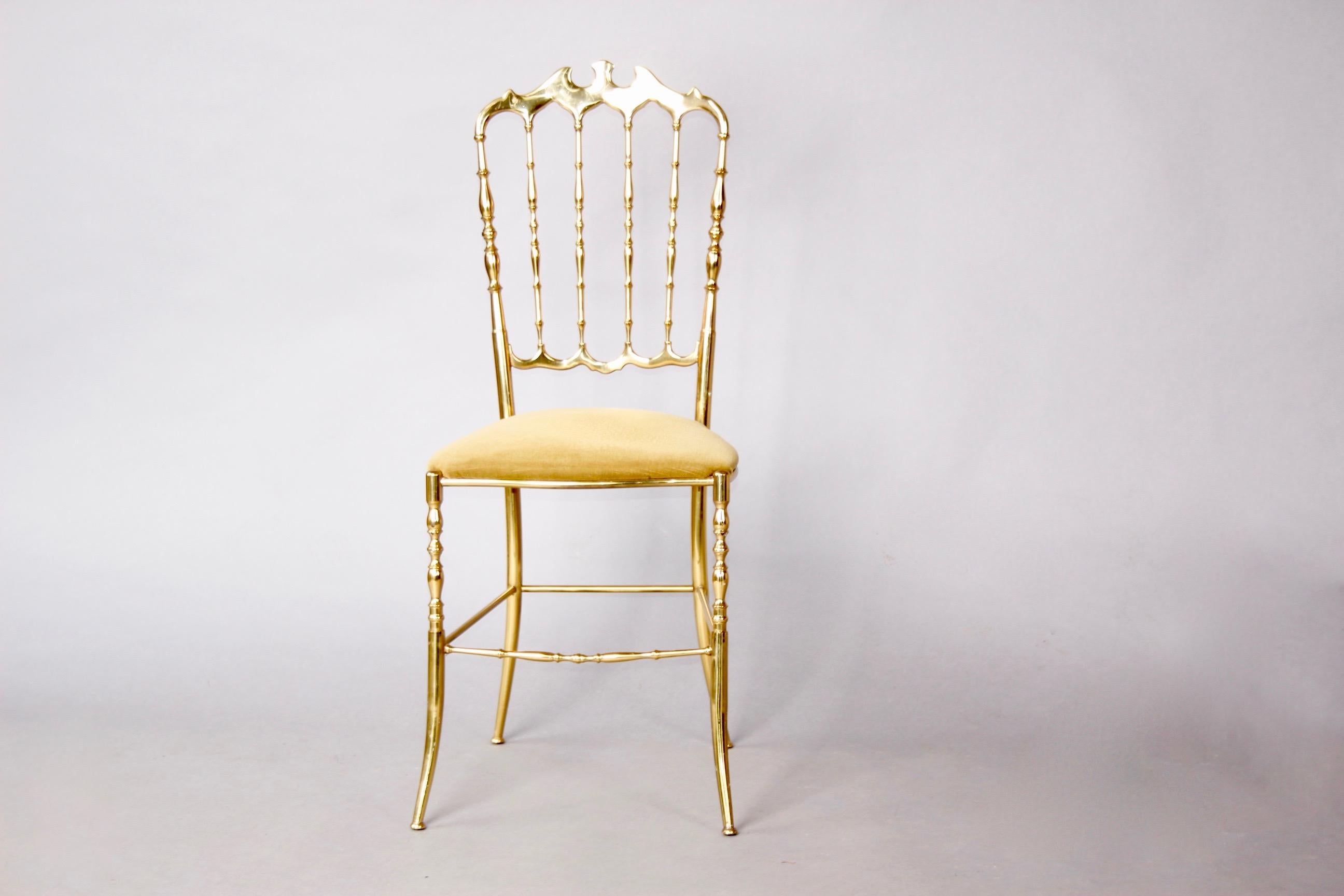 Mid Century Modern Vintage Brass Chiavari Side Chair, 1950s, Italy
