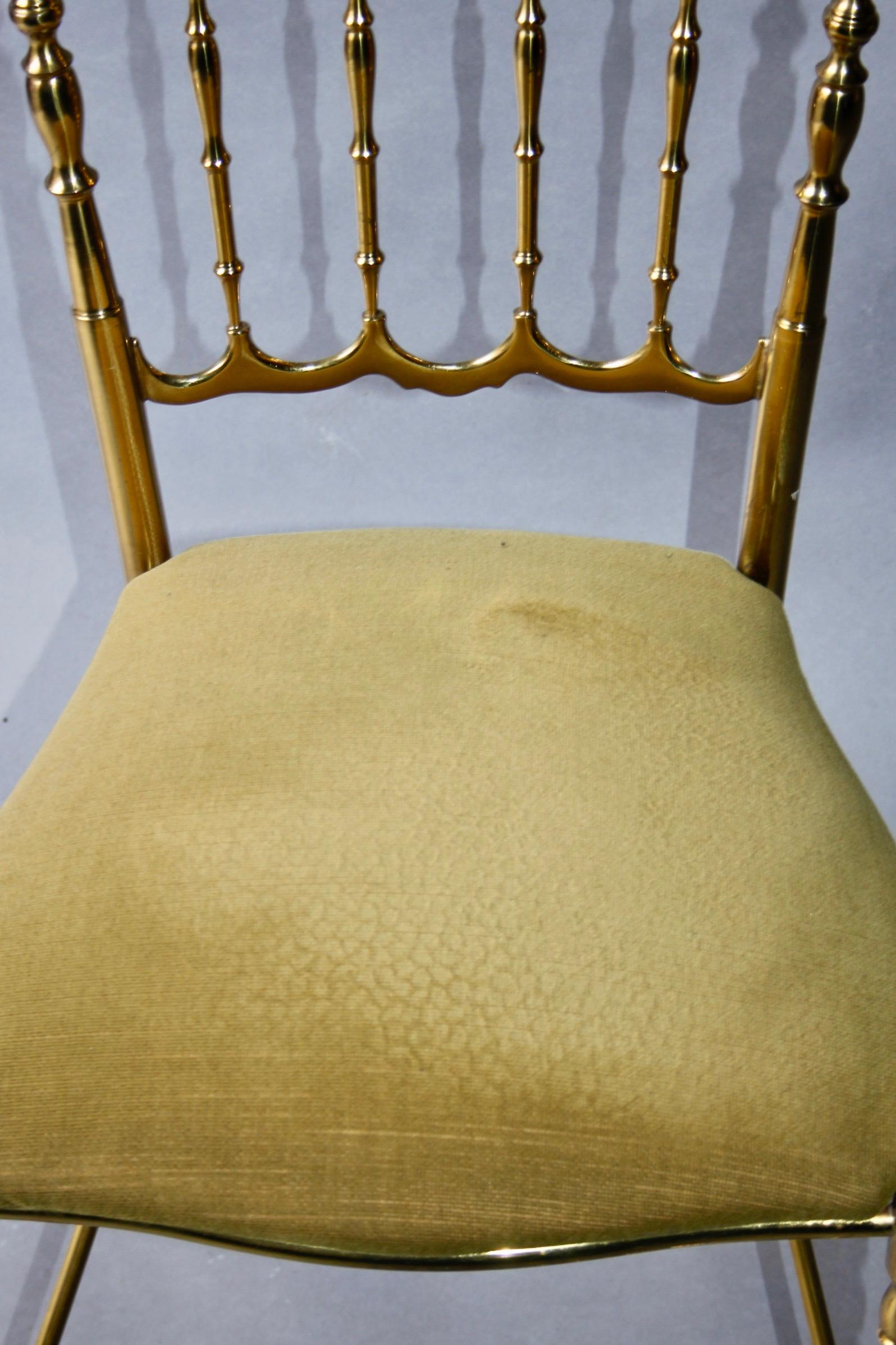 Italian Mid Century Modern Vintage Brass Chiavari Side Chair, 1950s, Italy For Sale