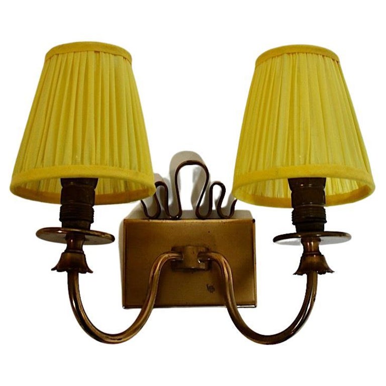 MidCentury Modern Vintage Brass Citron Yellow Sconce Wall Light 1950s