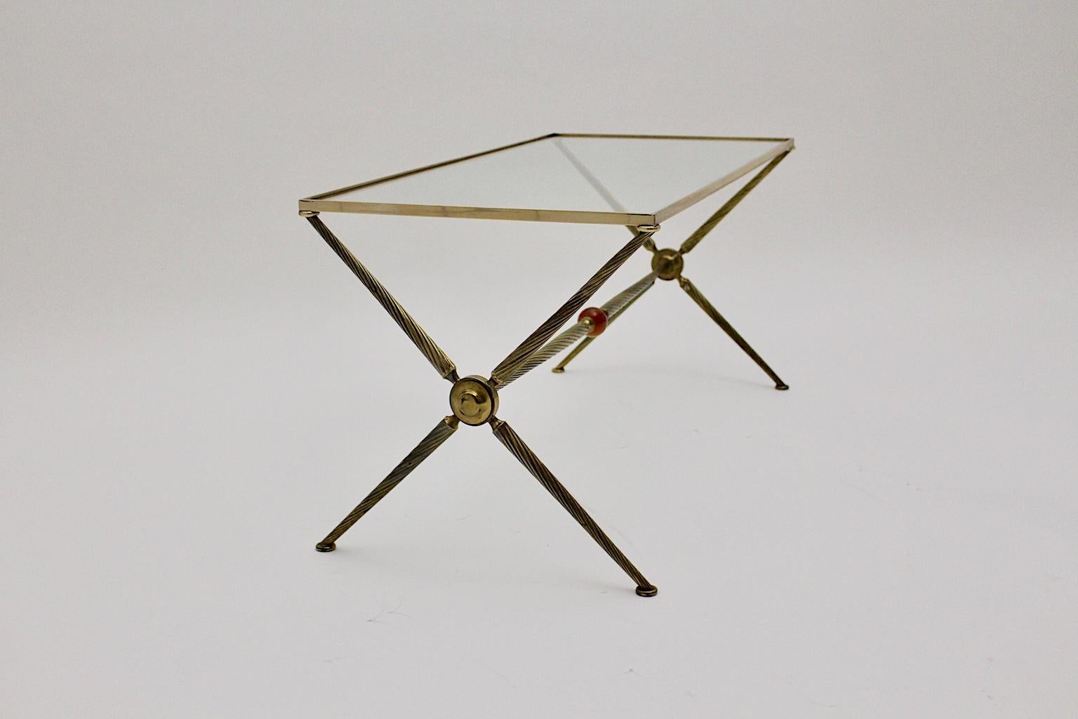 French Mid-Century Modern Brass Coffee Table Maison Bagues Attributed, 1950, France For Sale