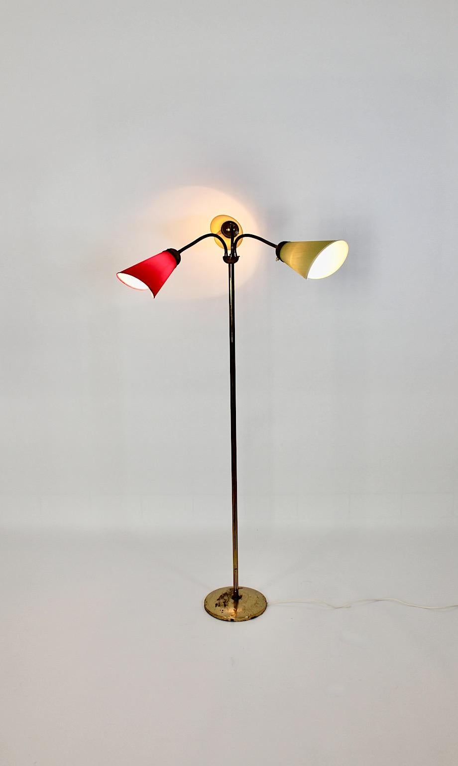 Austrian Mid Century Modern Vintage Brass Colorful Floor Lamp  1950s Austria For Sale