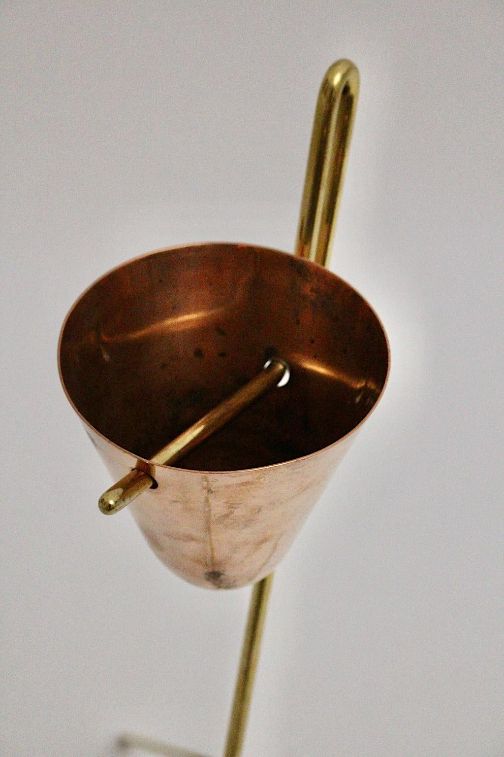 20th Century Mid-Century Modern Vintage Brass Copper Carl Auböck Standing Ashtray Vienna 1950 For Sale