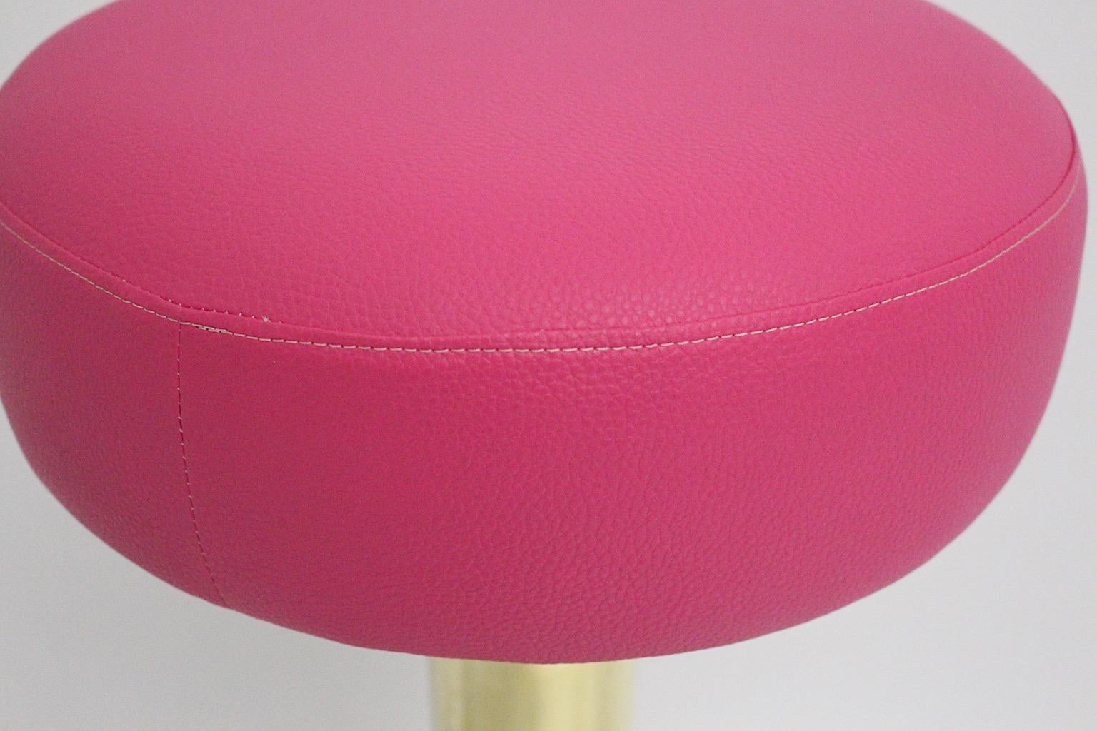 Mid-Century Modern Vintage Brass Faux Leather Pink Seven Bar Stools 1960 Austria For Sale 7