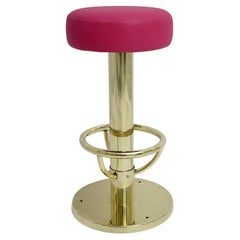 Mid-Century Modern Vintage Brass Faux Leather Pink Five Bar Stools 1960 Austria