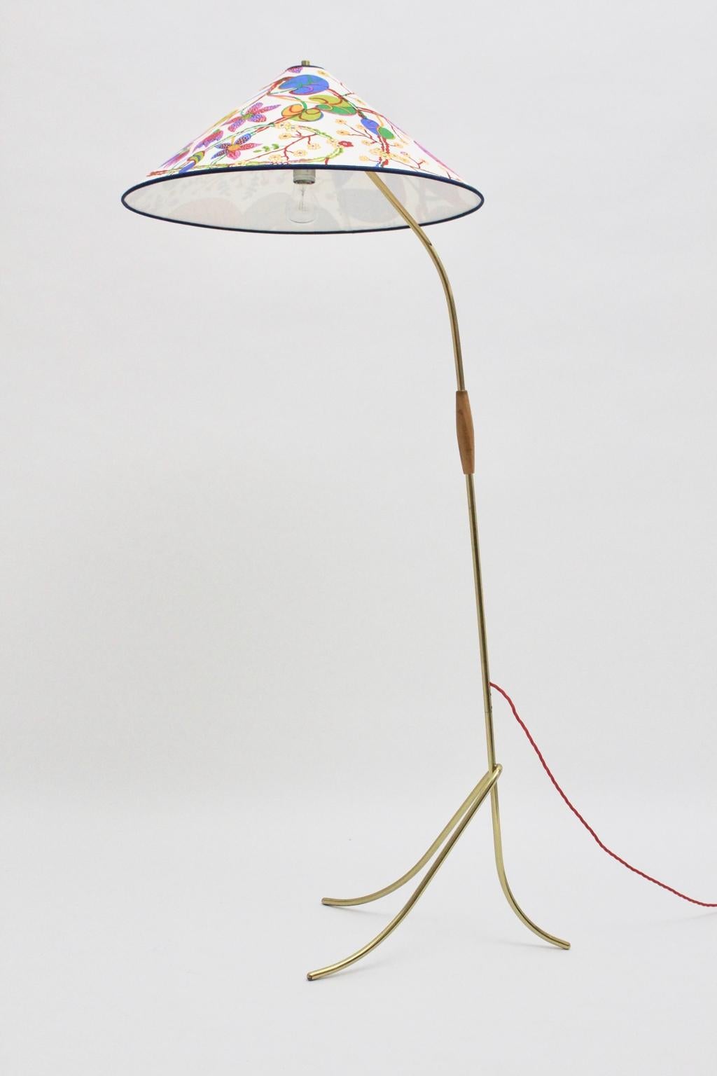 Rupert Nikoll Mid-Century Modern Vintage Brass Floor Lamp Josef Frank Shade For Sale 5