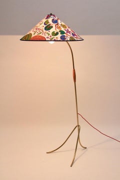 Rupert Nikoll Mid-Century Modern Vintage Brass Floor Lamp Josef Frank Shade