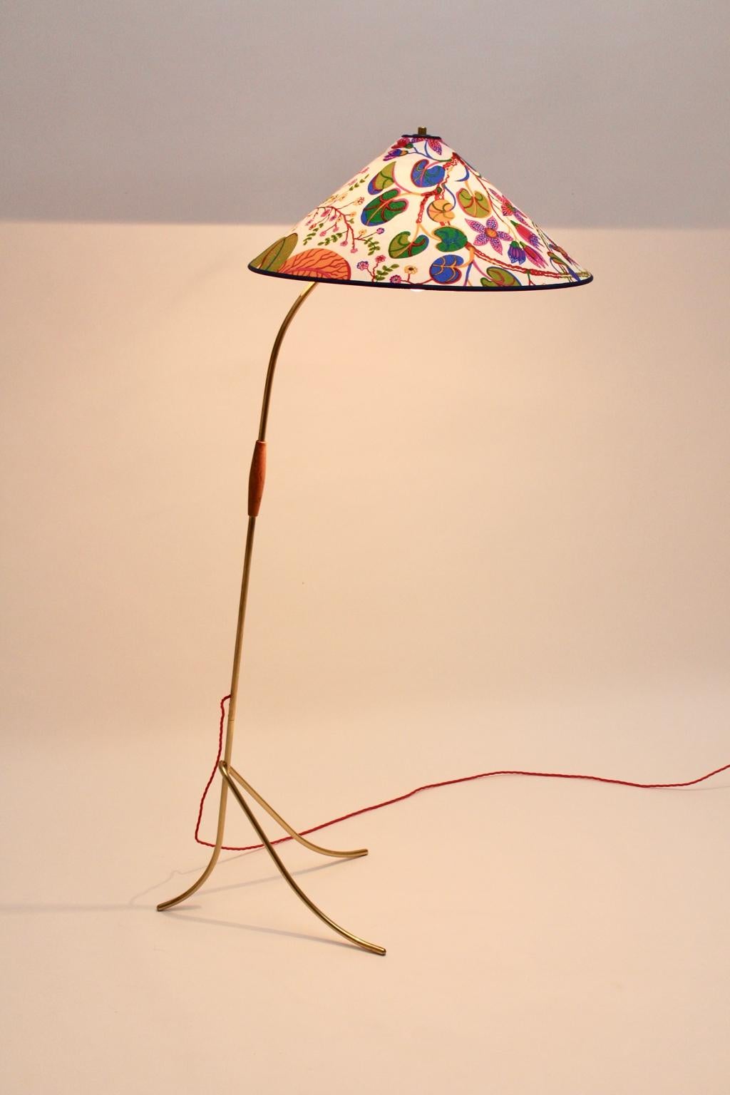 20th Century Rupert Nikoll Mid-Century Modern Vintage Brass Floor Lamp Josef Frank Shade For Sale