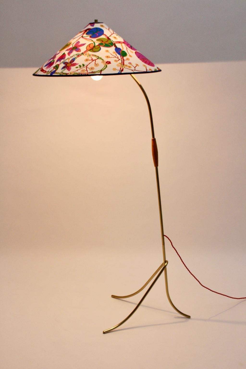 Rupert Nikoll Mid-Century Modern Vintage Brass Floor Lamp Josef Frank Shade For Sale 1