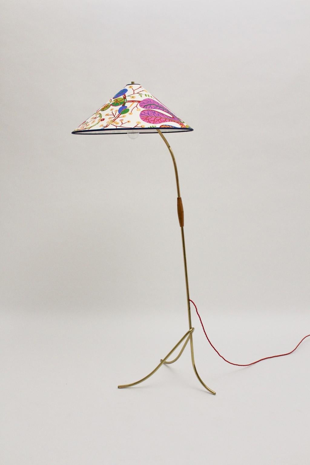 Rupert Nikoll Mid-Century Modern Vintage Brass Floor Lamp Josef Frank Shade For Sale 3