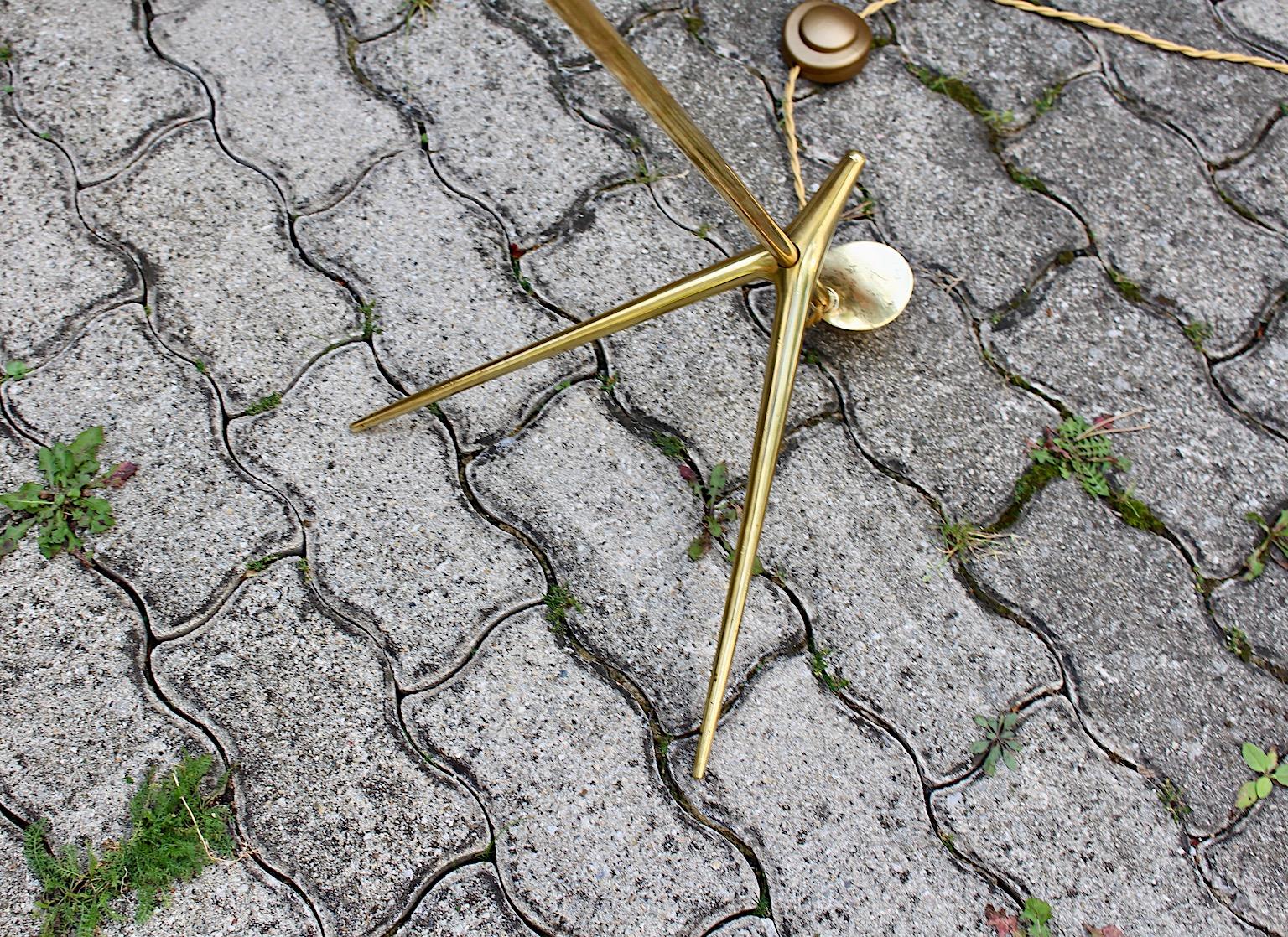 Mid Century Modern Vintage Brass Floor Lamp Pastel Lavender Shade Nikoll c 1955 For Sale 8