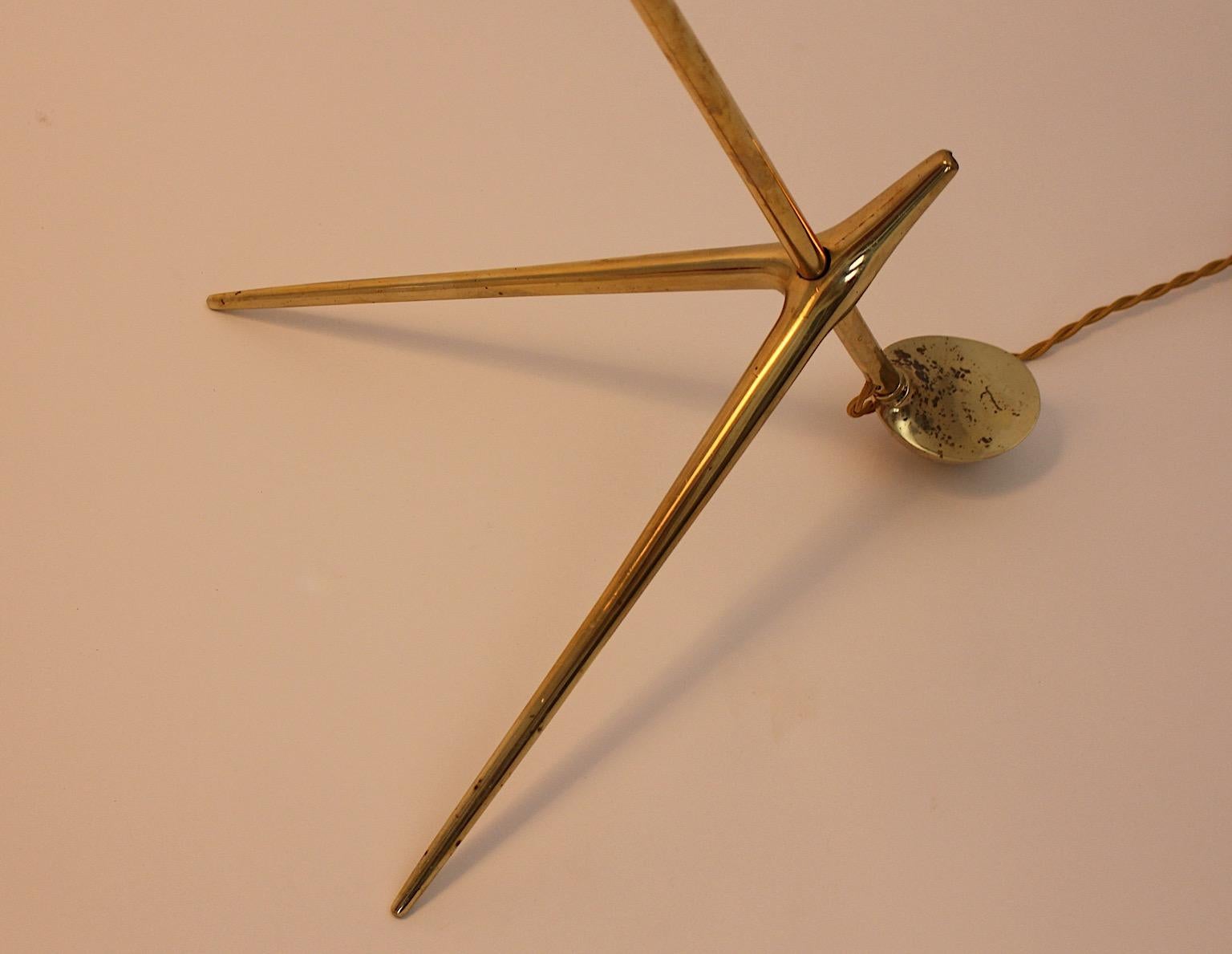 Mid Century Modern Vintage Brass Floor Lamp Pastel Lavender Shade Nikoll c 1955 For Sale 1