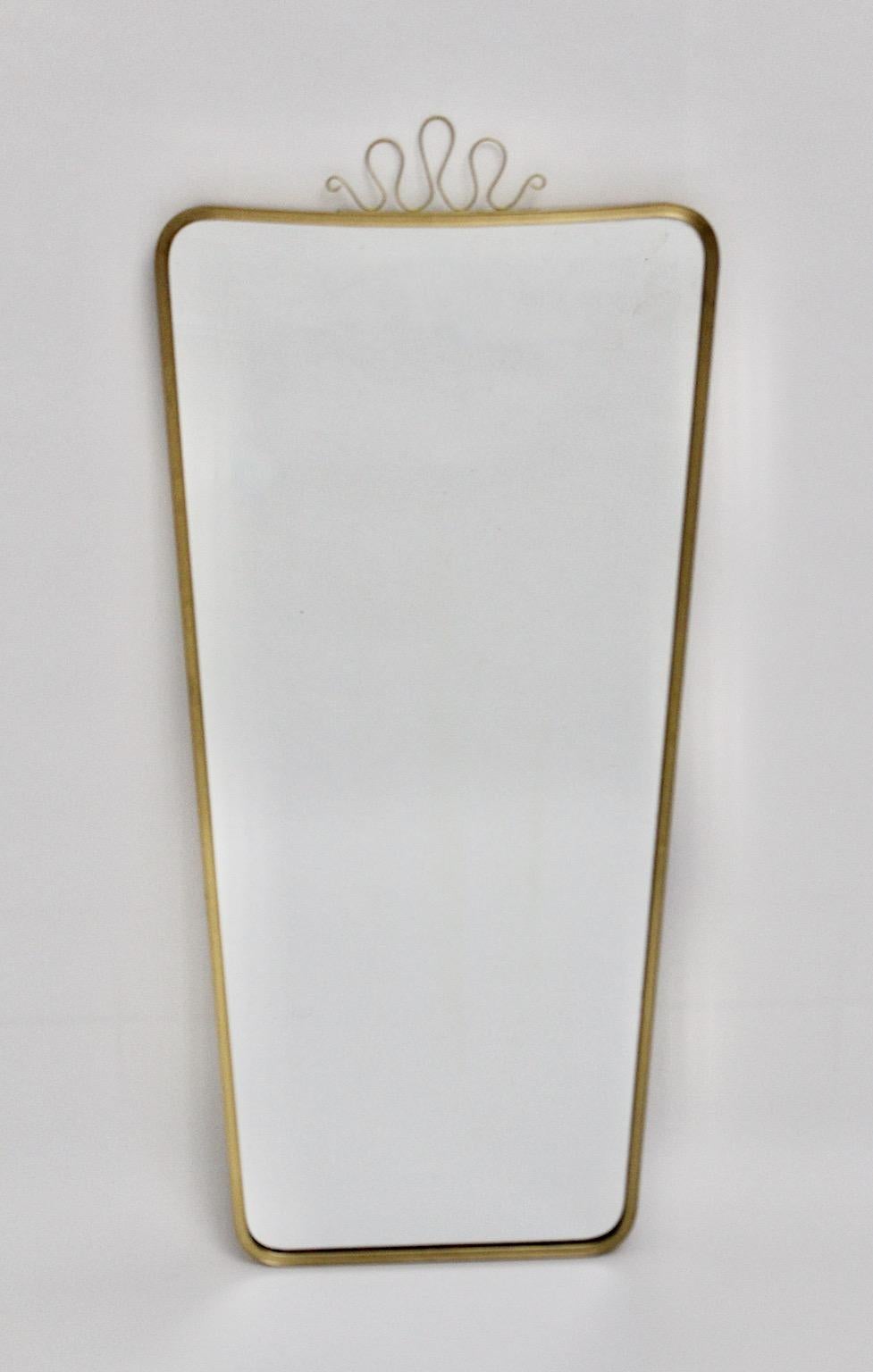 Italian Mid Century Modern Vintage Brass Full Length Floor Mirror with Loops Italy 1950s