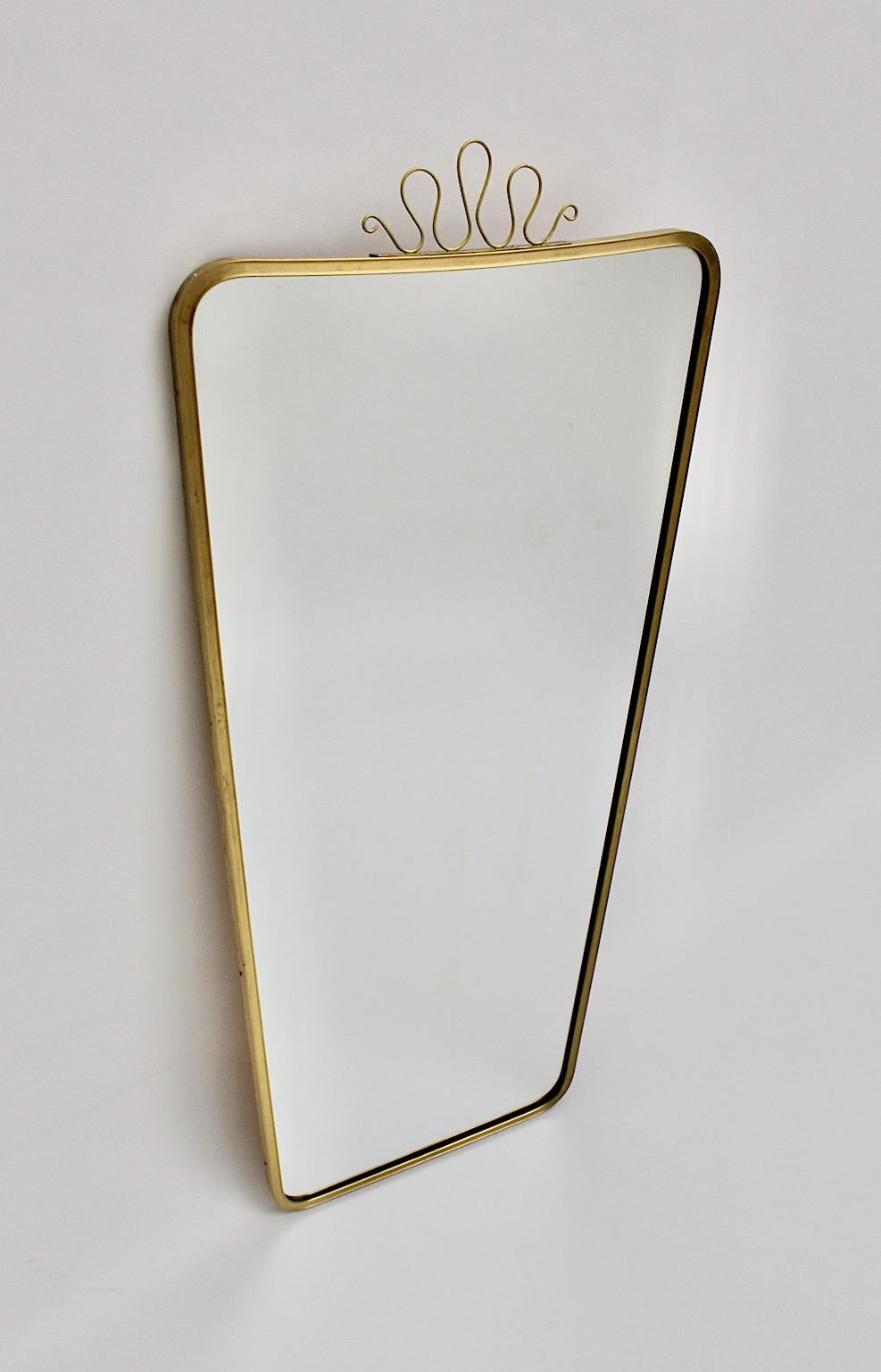 Mid-20th Century Mid Century Modern Vintage Brass Full Length Floor Mirror with Loops Italy 1950s