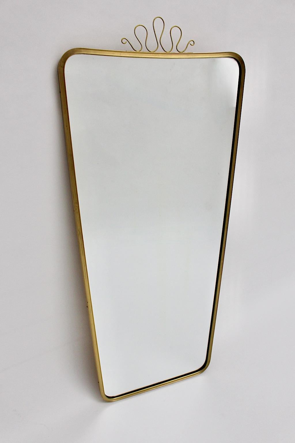 Mid Century Modern Vintage Brass Full Length Floor Mirror with Loops Italy 1950s 1