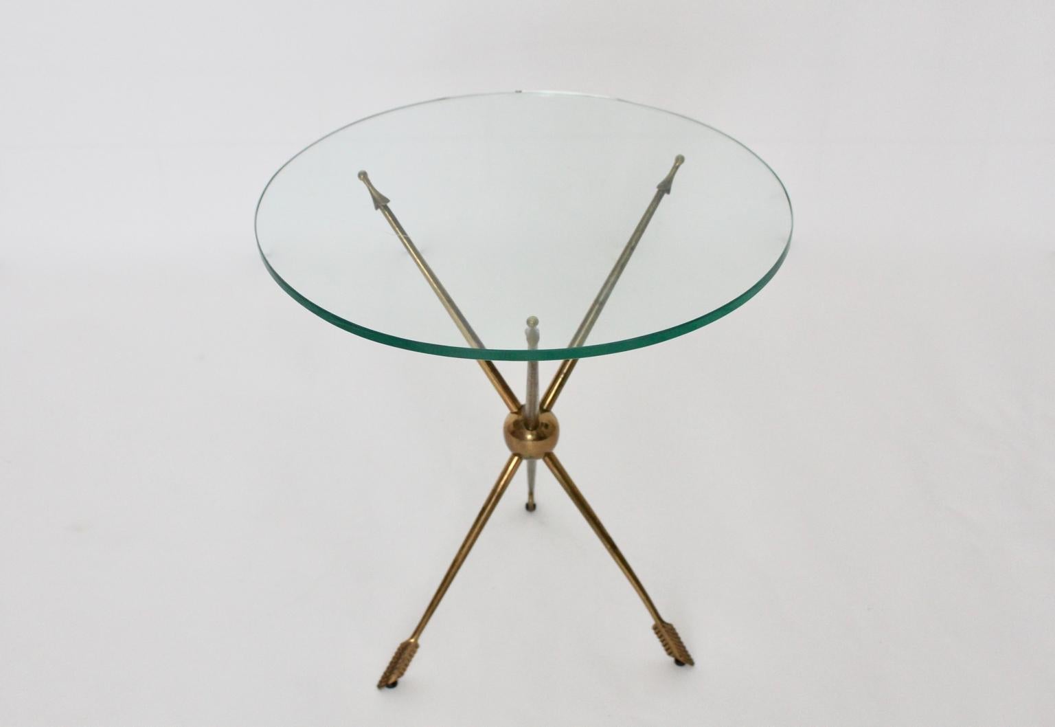 Italian Mid-Century Modern Vintage Glass Arrow Side Table/Occasional Table, 1950s, Italy For Sale