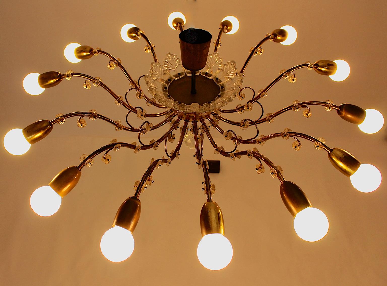 Mid-Century Modern Vintage Brass Glass Chandelier J. & L. Lobmeyr, 1950s Austria For Sale 5