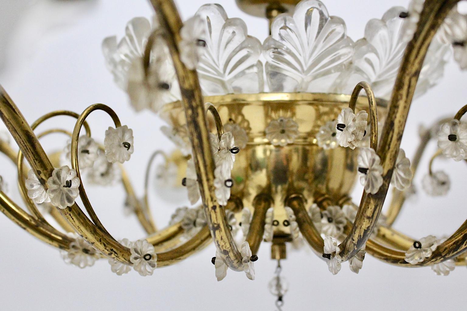 Mid-Century Modern Vintage Brass Glass Chandelier J. & L. Lobmeyr, 1950s Austria For Sale 6