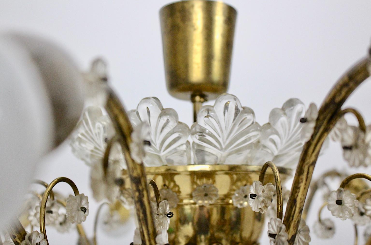Mid-Century Modern Vintage Brass Glass Chandelier J. & L. Lobmeyr, 1950s Austria For Sale 7