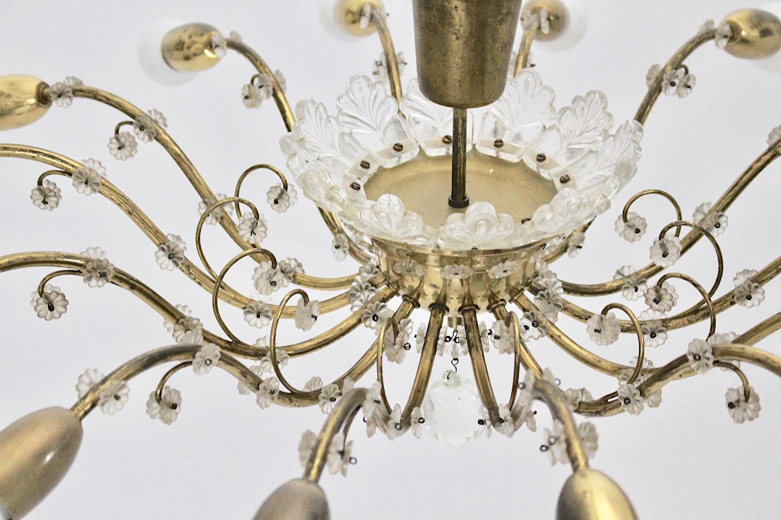 Mid-Century Modern Vintage Brass Glass Chandelier J. & L. Lobmeyr, 1950s Austria For Sale 8