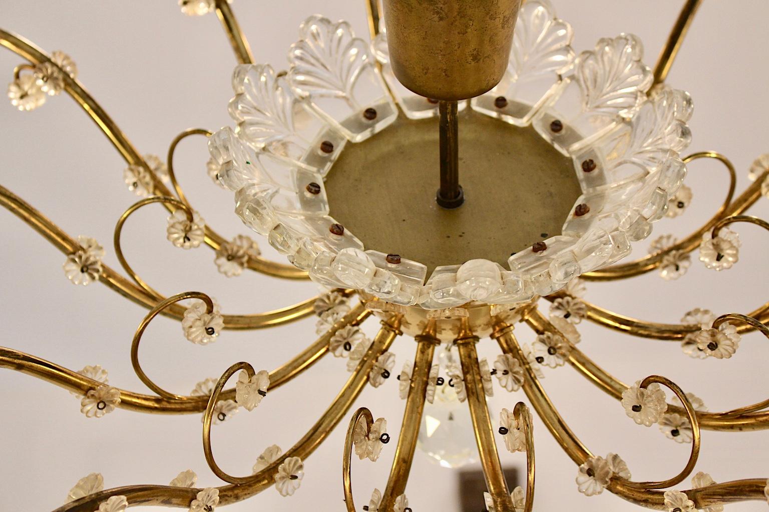 Mid-Century Modern Vintage Brass Glass Chandelier J. & L. Lobmeyr, 1950s Austria For Sale 10
