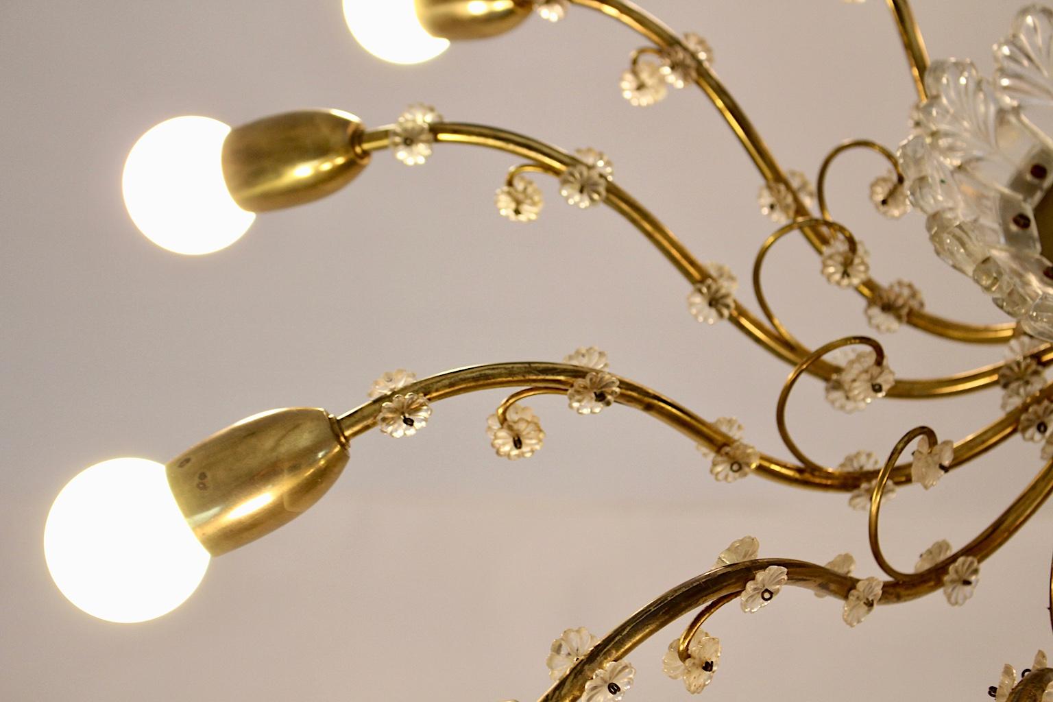 Mid-Century Modern Vintage Brass Glass Chandelier J. & L. Lobmeyr, 1950s Austria For Sale 11