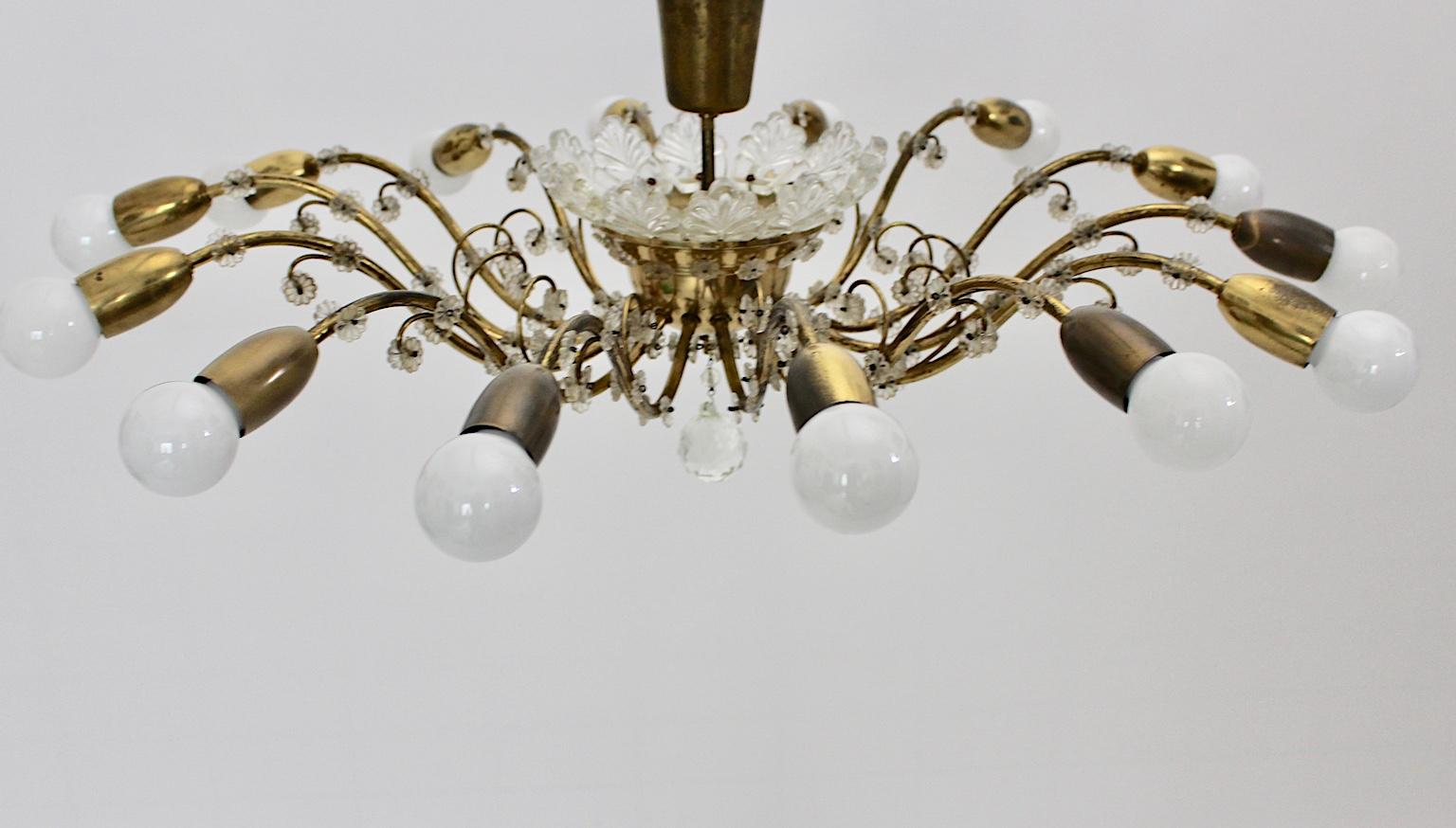 Mid-Century Modern Vintage Brass Glass Chandelier J. & L. Lobmeyr, 1950s Austria For Sale 1