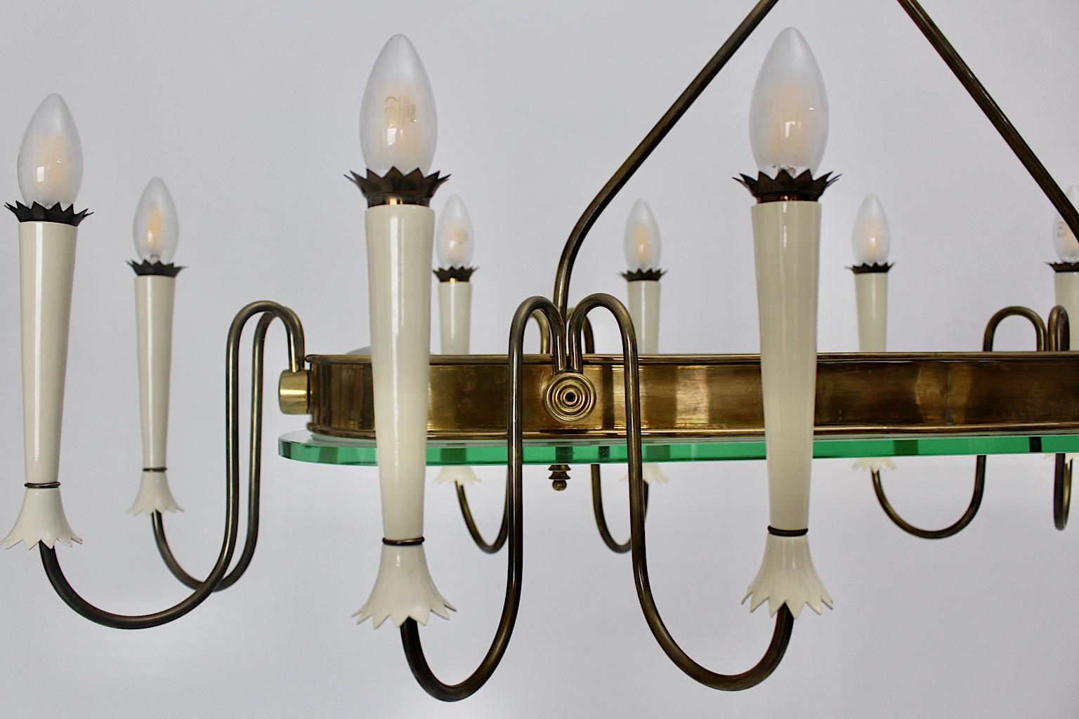Mid-Century Modern Vintage Brass Glass Chandelier Pietro Chiesa Style 1940 Italy For Sale 14