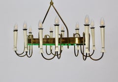 Mid-Century Modern Vintage Brass Glass Chandelier Pietro Chiesa Style 1940 Italy