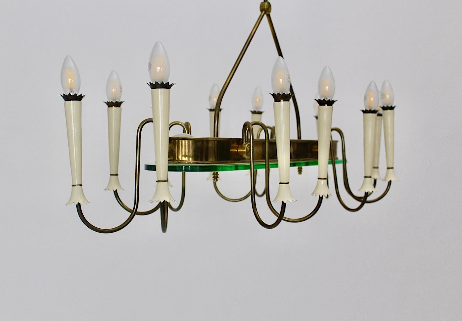 Mid-20th Century Mid-Century Modern Vintage Brass Glass Chandelier Pietro Chiesa Style 1940 Italy For Sale