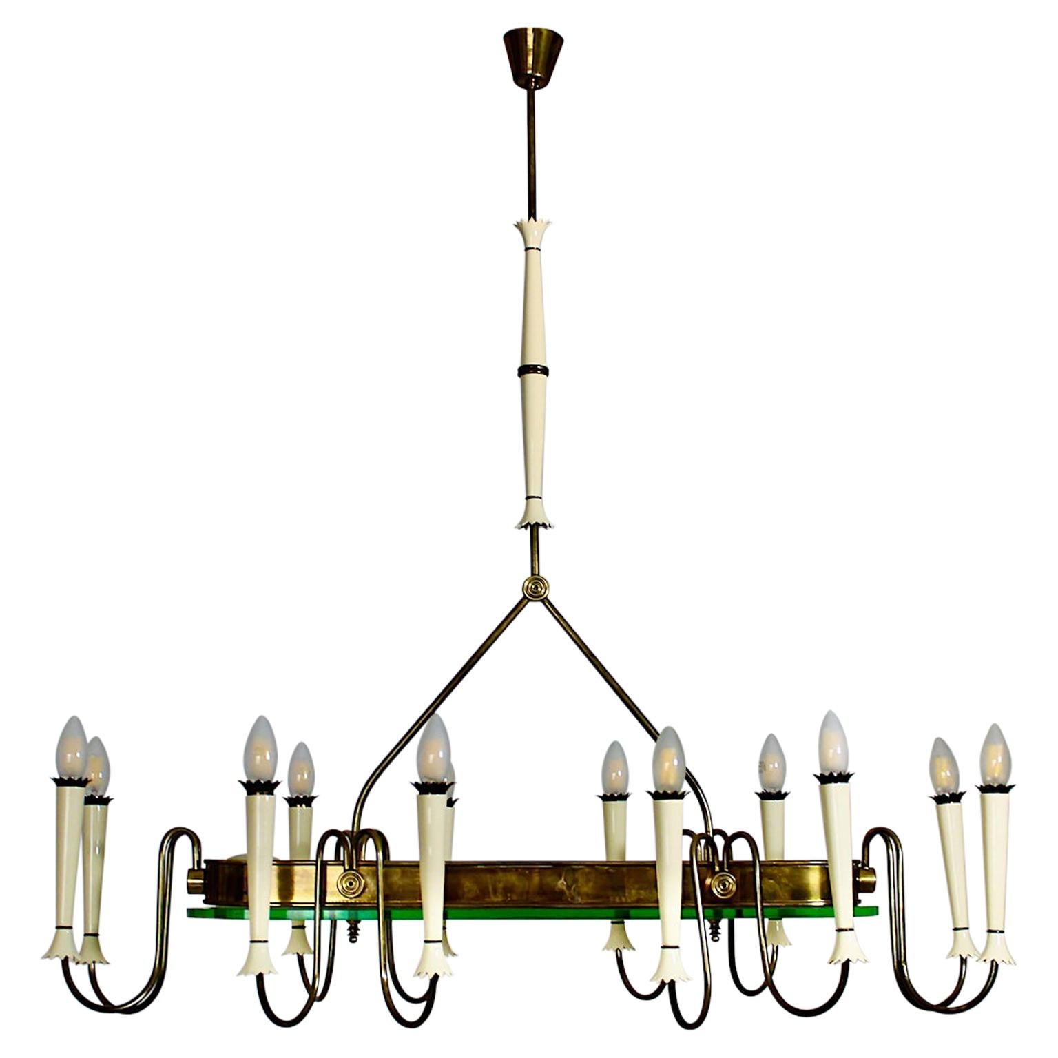 Lampadario in vetro e ottone vintage di metà secolo Pietro Chiesa, stile 1940, Italia